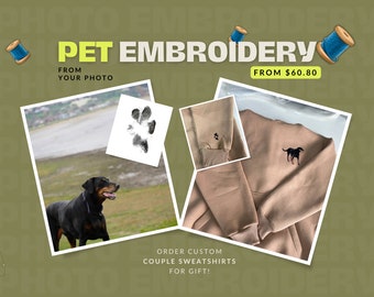 Embroidered by Pet Photo Portrait Hoodie Embroidery Cat Dog Family Friend Owner Portrait Crewneck Sweatshirt Personalized Custom Gift Sale