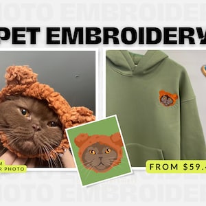 Embroidered by Pet Photo Portrait Hoodie Embroidery Cat Dog Family Friend Owner Portrait Crewneck Sweatshirt Personalized Custom Gift (sale)