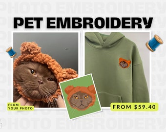 Embroidered by Pet Photo Portrait Hoodie Embroidery Cat Dog Family Friend Owner Portrait Crewneck Sweatshirt Personalized Custom Gift (sale)