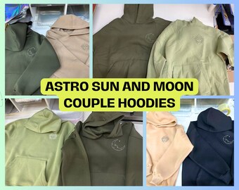 Matching Couple Embroidered Aesthetic Minimalistic Sun and Moon Hoodies Sweatshirts Anniversary Gift for Her and Him Sale