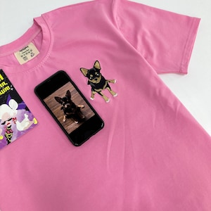 Pink T-shirt Embroidered Pet Cat Dog Owner Hoodie Gift for Boyfriend Embroidery Portrait Photo Sweatshirt Custom Gift for Her and Him Sale