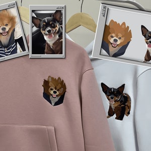 Embroidered Pet Dog Hoodie Embroidery Cat Portrait by Photo Crewneck Sweatshirt Clothes Item Custom Gift