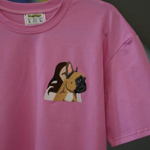 Pink T-shirt Embroidered Pet Cat Dog Owner Hoodie Gift for Boyfriend Embroidery Portrait Photo Sweatshirt Custom Gift for Her and Him Sale
