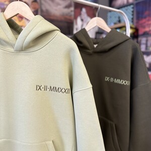 Couple Custom Embroidered Hoodies with Initials on the Sleeve Roman numeral Date or Cartoon Sweatshirts Anniversary Gift for Her Him Sale