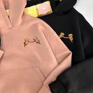 Cartoon Embroidered Otter + One Sleeve - Hoodie Couple Crewneck Funny Matching Animal Cute Sweatshirts Anniversary Birthday Gift for Her Him
