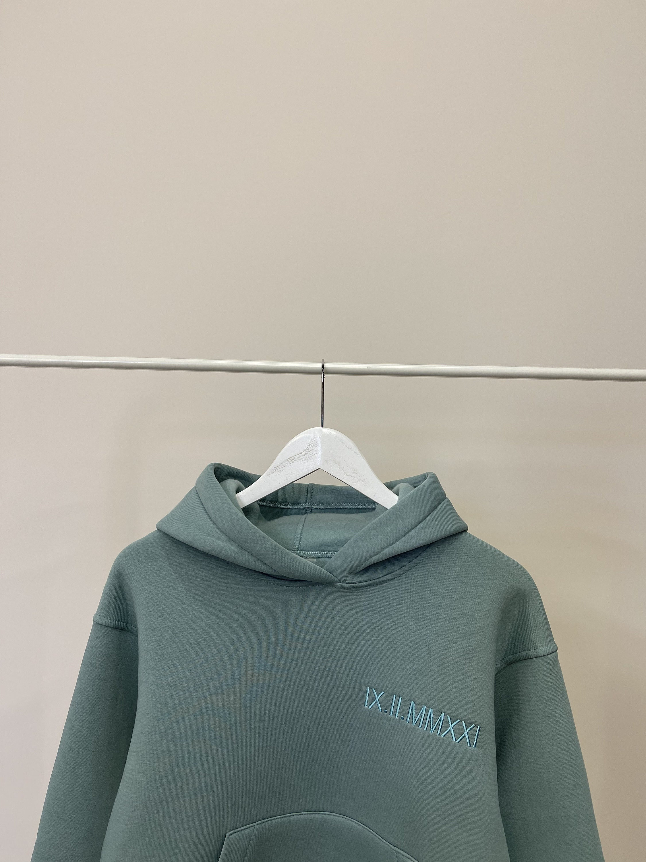 Embroidered Roman Numeral Date Hoodies 