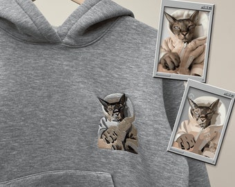 Embroidered by Photo Portrait Hoodie Embroidery Cat Dog - Etsy