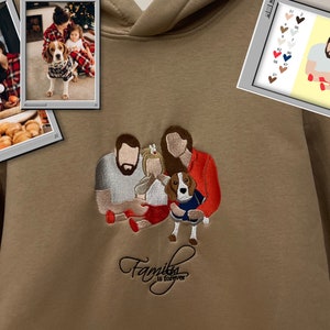 Embroidered by Family Photo Portrait Hoodie Embroidery Cat Dog Friends Photography Crewneck Sweatshirt Clothes Item Custom Gift