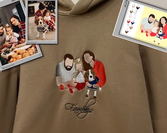 Gestickt von Familie Foto Portrait Hoodie Stickerei Katze Hund Freunde Fotografie Crewneck Sweatshirt Kleidung Artikel Individuelles Geschenk