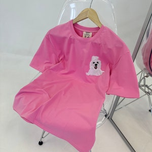 Pink T-shirt Embroidered Pet Cat Dog Owner Hoodie Gift for Boyfriend Embroidery Portrait Photo Sweatshirt Custom Gift for Her and Him Sale