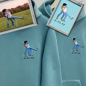 Embroidered by Photo Portrait Hoodie Embroidery Cat Dog Portrait Crewneck Sweatshirt Clothes Item Custom Gift