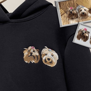 Brodé Pet Dog Hoodie Broderie Chat Portrait par Photo Crewneck Sweat Vêtements Article Cadeau Personnalisé