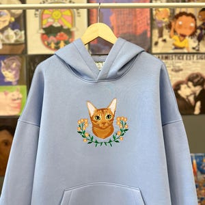 Embroidered by Cat Dog Pet Animal Photo Portrait Hoodie Embroidery Photography Sweatshirt Cute Custom Gift