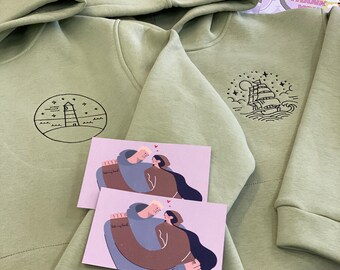 Embroidered Couple Ship and Lighthouse Hoodies Gift Woman and Man Crewneck Sweatshirts for Anniversary Birthday Romantic