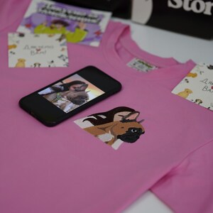 Pink T-shirt Embroidered Pet Cat Dog Owner Hoodie Gift for Boyfriend Embroidery Portrait Photo Sweatshirt Custom Gift for Her and Him Sale