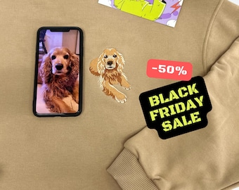 Black Friday Sale Embroidered Pet Photo Portrait Hoodie Embroidery Cat Dog Family Friend Owner Portrait Crewneck Sweatshirt Custom Gift