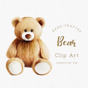 Teddy bear clipart, Painted watercolor bear clipart, Cute animal clipart, Toy clipart, Woodland animal watercolor, Commercial Use clipart