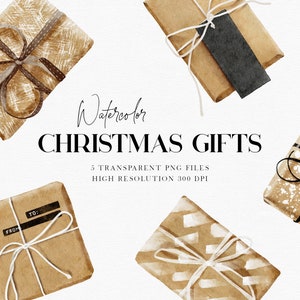 Clipart de presentes de Natal em aquarela, clipart de férias, clipart de Natal, clipart sazonal, gráficos de elementos de Natal, clipart de Natal