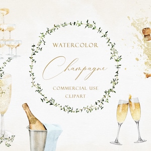 Watercolor champagne clipart, Painted champagne, Champagne glasses clipart, Bridal clipart watercolor, New years clipart, Commercial use