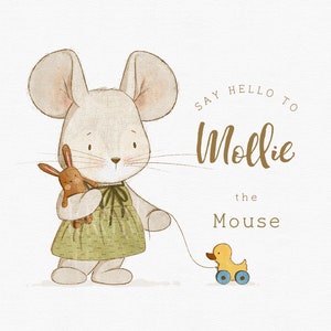 Clipart muis met schattige jurk, illustraties voor commercieel gebruik, illustratie grafische muis, uitnodiging illustraties dieren, baby dieren illustraties