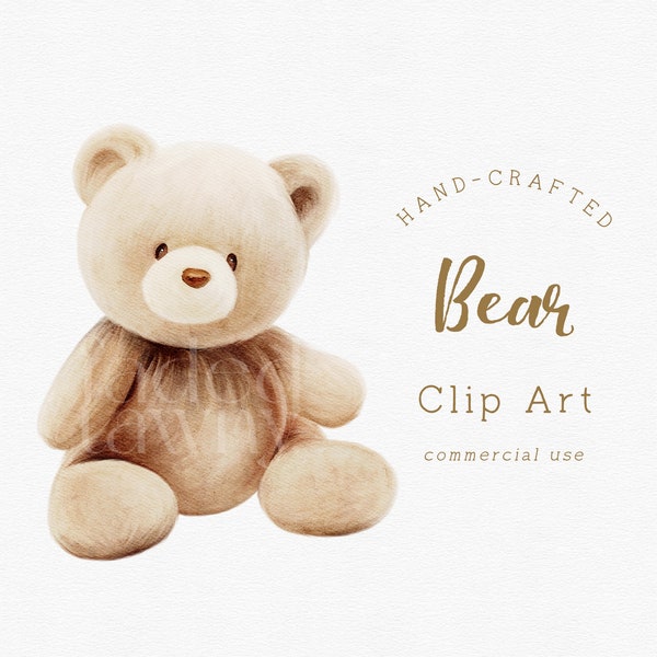 Cute animal clipart, Teddy bear clipart, Painted watercolor bear clipart, Toy clipart, Woodland animal watercolor, Commercial Use clipart