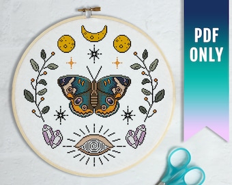 Night-fly Butterfly Cross Stitch Pattern, Witchy Occult Design (PDF Pattern)