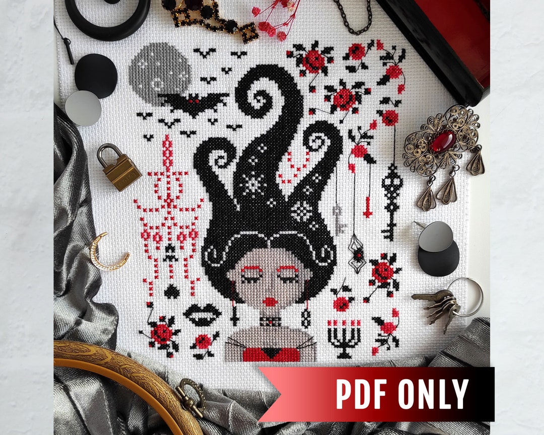 Vampire Cross Stitch Pattern, Modern Folk Cross Stitch PDF Pattern
