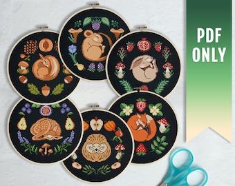 Woodland Animals Cross Stitch Pattern Bundle, Forest Theme (PDF)