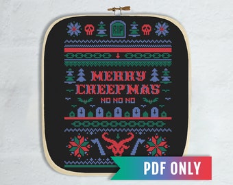 お祝いのメリークリープマスクロスステッチパターン、クランプスのクリスマス（PDFパターン）
