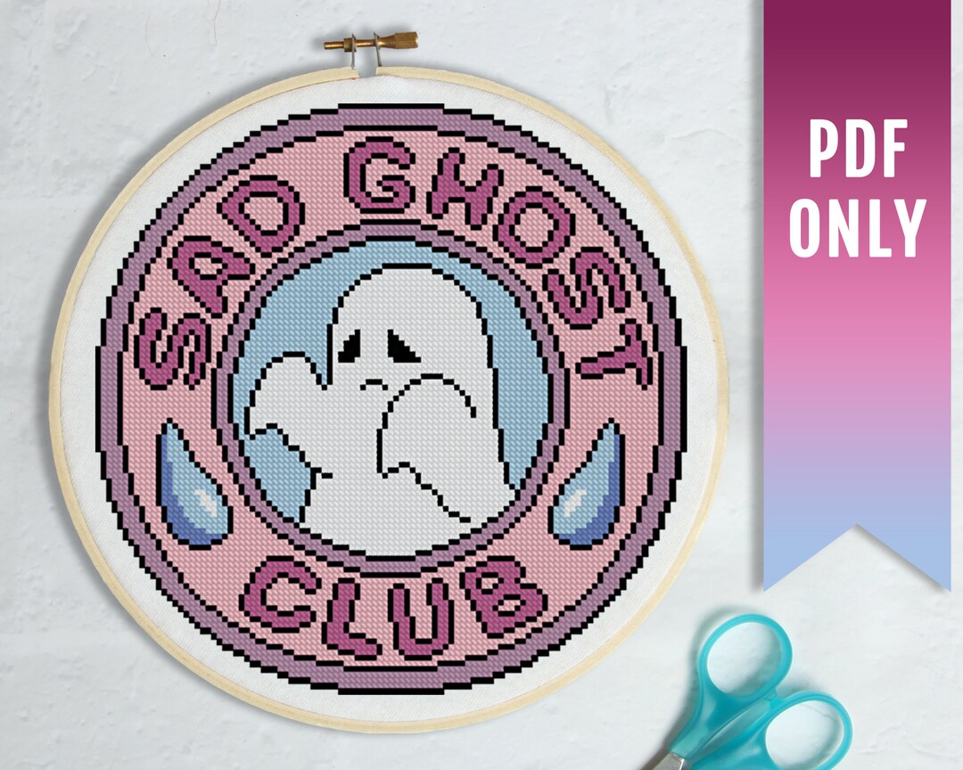 Sad Ghost Club Cross Stitch Pattern, Modern Kawaii Embroidery (PDF ...