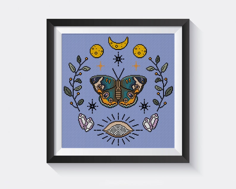 Night-fly Butterfly Cross Stitch Pattern, Witchy Occult Design (PDF Pattern) image 3