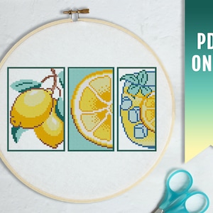 Lemon Fresh cross stitch pattern, Modern cross stitch PDF pattern, Fruits cross stitch pattern, Citrus pattern, Vitamin C embroidery design