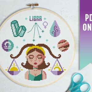 Libra Zodiac Sign Cross Stitch Pattern, Astrology DIY Gift (PDF)