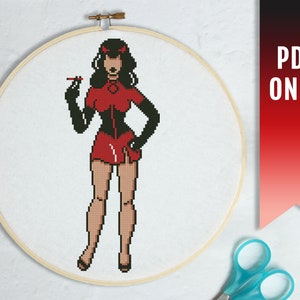 Sexy Devil Cross Stitch Pattern, Goth Halloween, Modern Witchy (PDF Pattern)