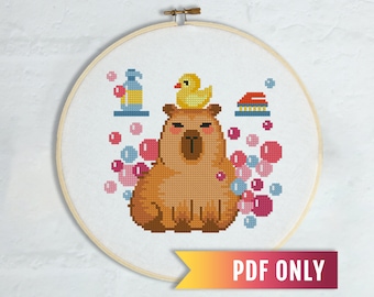 Capybara Rubber Duck Bathroom Cross Stitch Pattern (PDF)
