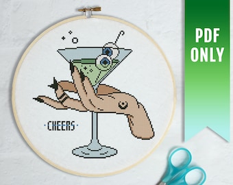 Goth Martini Cross Stitch Pattern, Funny Christmas Gift (PDF Pattern)