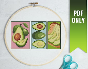 Avocado Toast Cross Stitch Pattern, Modern Kitchen Embroidery (PDF Pattern)