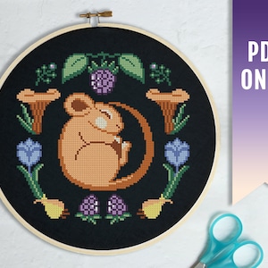 Mouse cross stitch pattern PDF, Animals Cross Stitch Pattern, Cross Stitch Pattern with Mouse, Woodland cross stitch, Gifts for Mouse Lovers