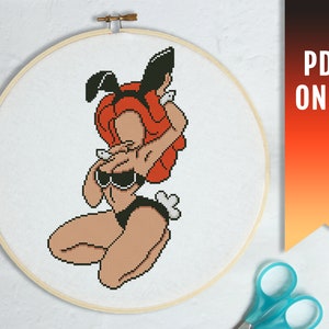 Bunny Girl cross stitch pattern, Sexy woman cross stitch pattern, Modern cross stitch PDF pattern, Beautiful female embroidery design
