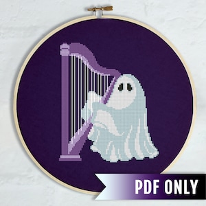 Halloween cross stitch PDF pattern, Cute ghost embroidery design, Gothic downloadable cross stitch design, Spooky cross stitch for beginners