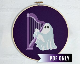 ゴーストハープのハロウィンクロスステッチパターン（PDFパターン）