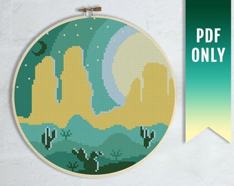 Modern Desert Landscape Cross Stitch Pattern (PDF Download)