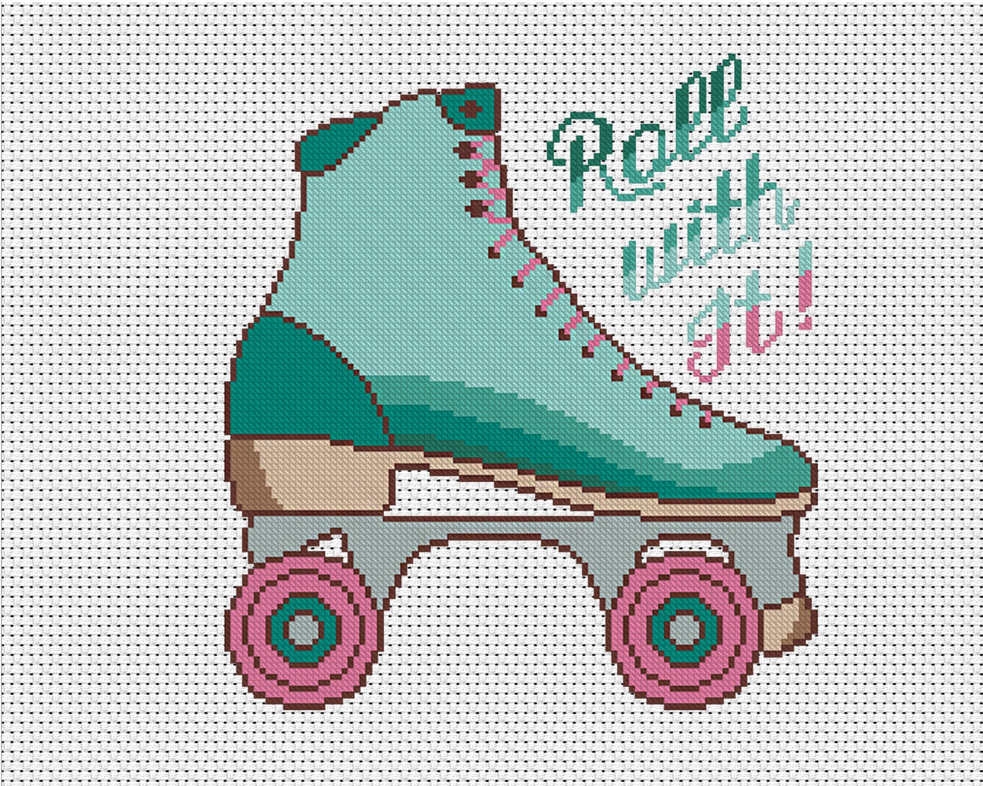 Roll with It Modern cross stitch pattern Roller Skate Etsy