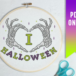 Halloween cross stitch pattern, Spooky cross stitch pattern, Goth cross stitch pattern, Modern cross stitch PDF pattern, Fall cross stitch