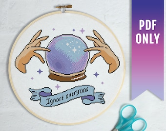 Patrón de punto de cruz de bola de cristal de bruja, pastel gótico DIY (PDF)