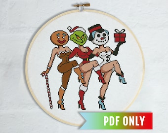 Vintage Christmas Girls Cross Stitch Pattern, Modern Holiday Design (PDF Pattern)