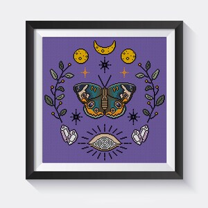 Night-fly Butterfly Cross Stitch Pattern, Witchy Occult Design (PDF Pattern) image 4