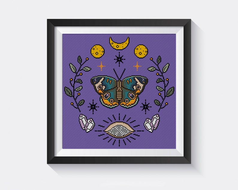 Night-fly Butterfly Cross Stitch Pattern, Witchy Occult Design (PDF Pattern) image 4