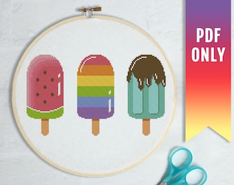 Popsicle Cross Stitch Pattern, Candy Embroidery Design (PDF Pattern)