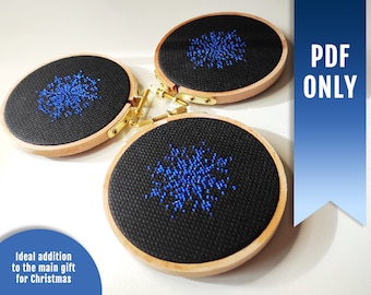Snowflake Cross Stitch Pattern, Mini Set of 3, Geometric Nordic Ornament (PDF Pattern)